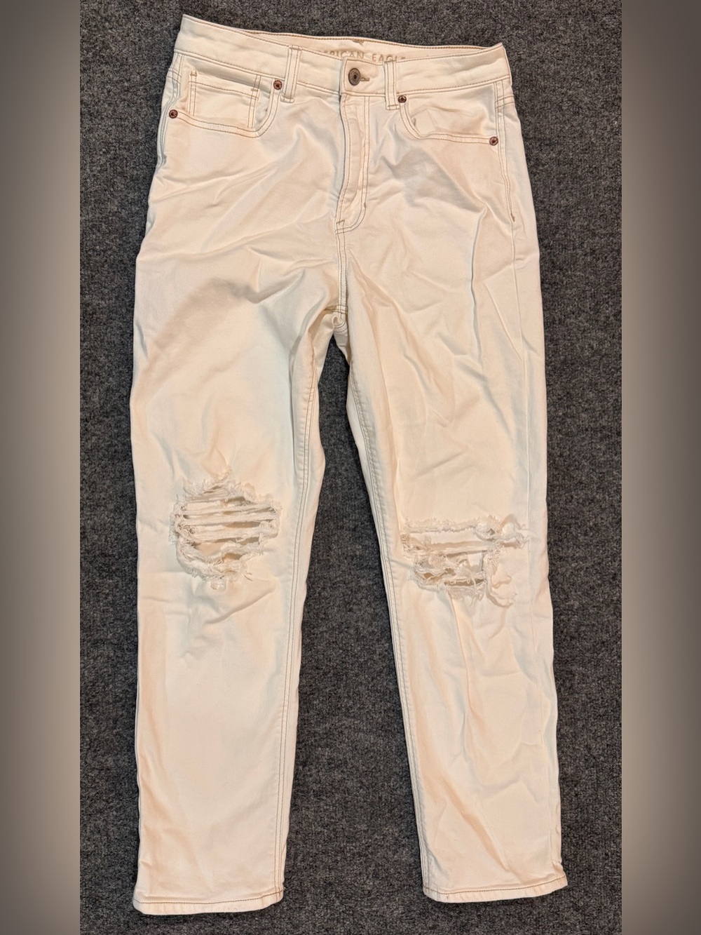 American Eagle White Cream Distressed Stretch Jeans Size 6 Regular High Rise GUC